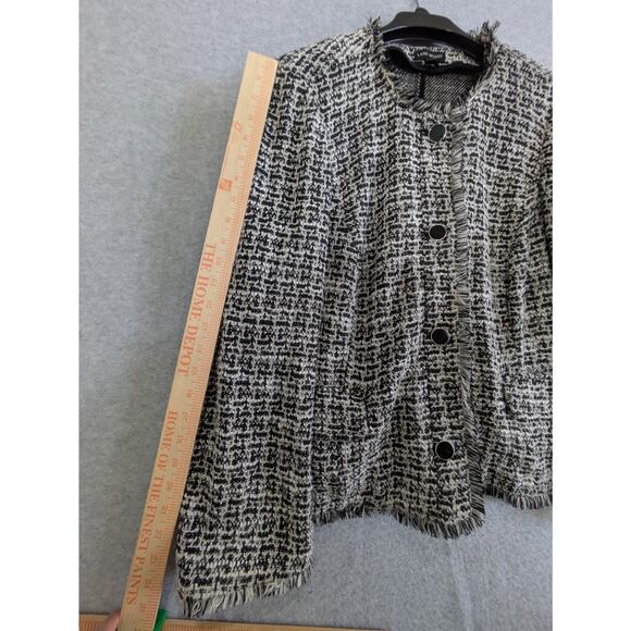 Lane Bryant Tweed Blazer Women's Size 18 Blackβ White Pattern Trim Buttoned Down - Picture 2 of 11
